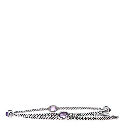 David Yurman Sterling Silver Amethyst Color Classics Cable Bangle Bracelet Set of 2 1 of 4