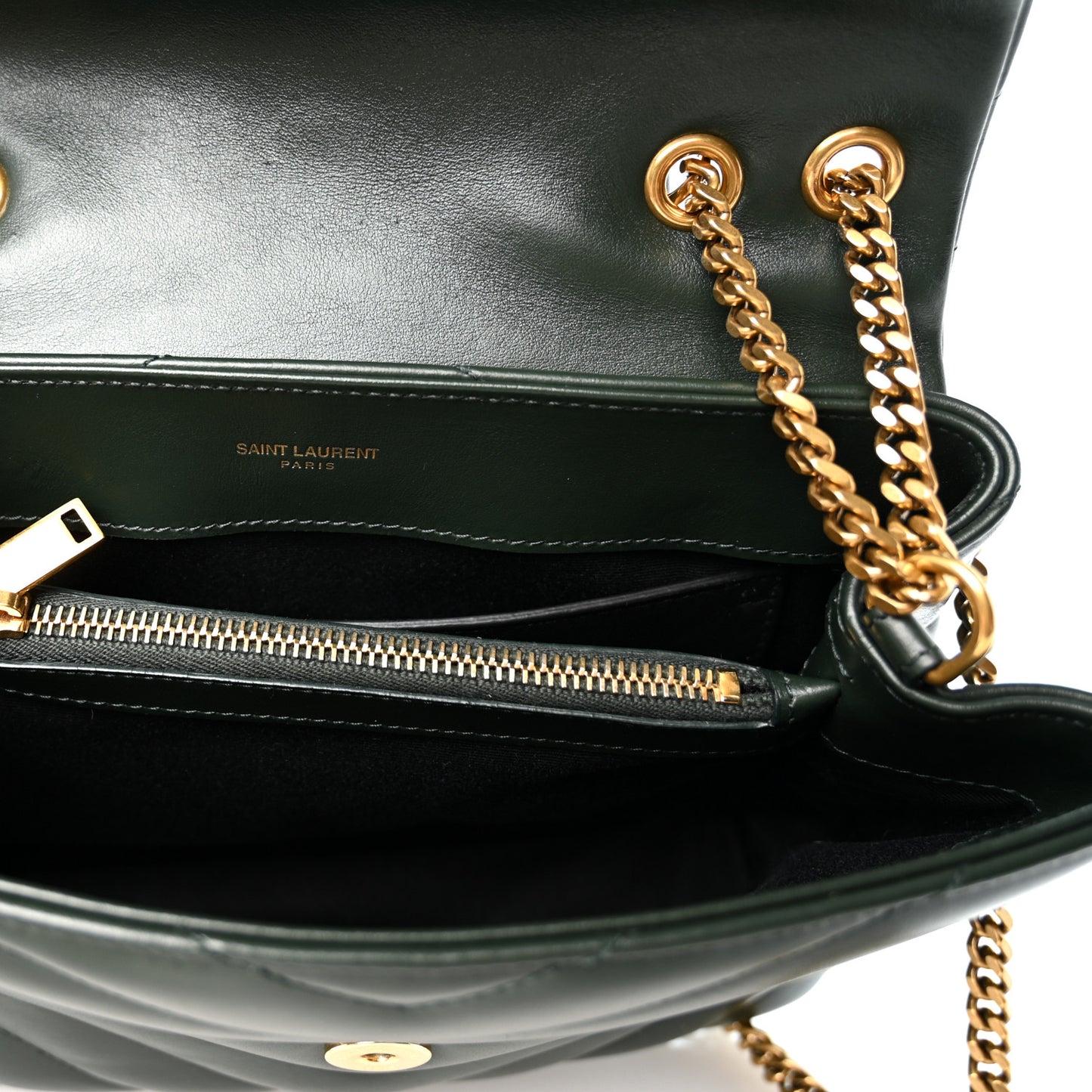 Calfskin Y Quilted Monogram Small Loulou Chain Satchel Vert Fonce