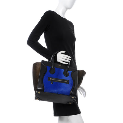 Celine Pony Hair Mini Tri-Color Luggage Royal Blue 2 of 13