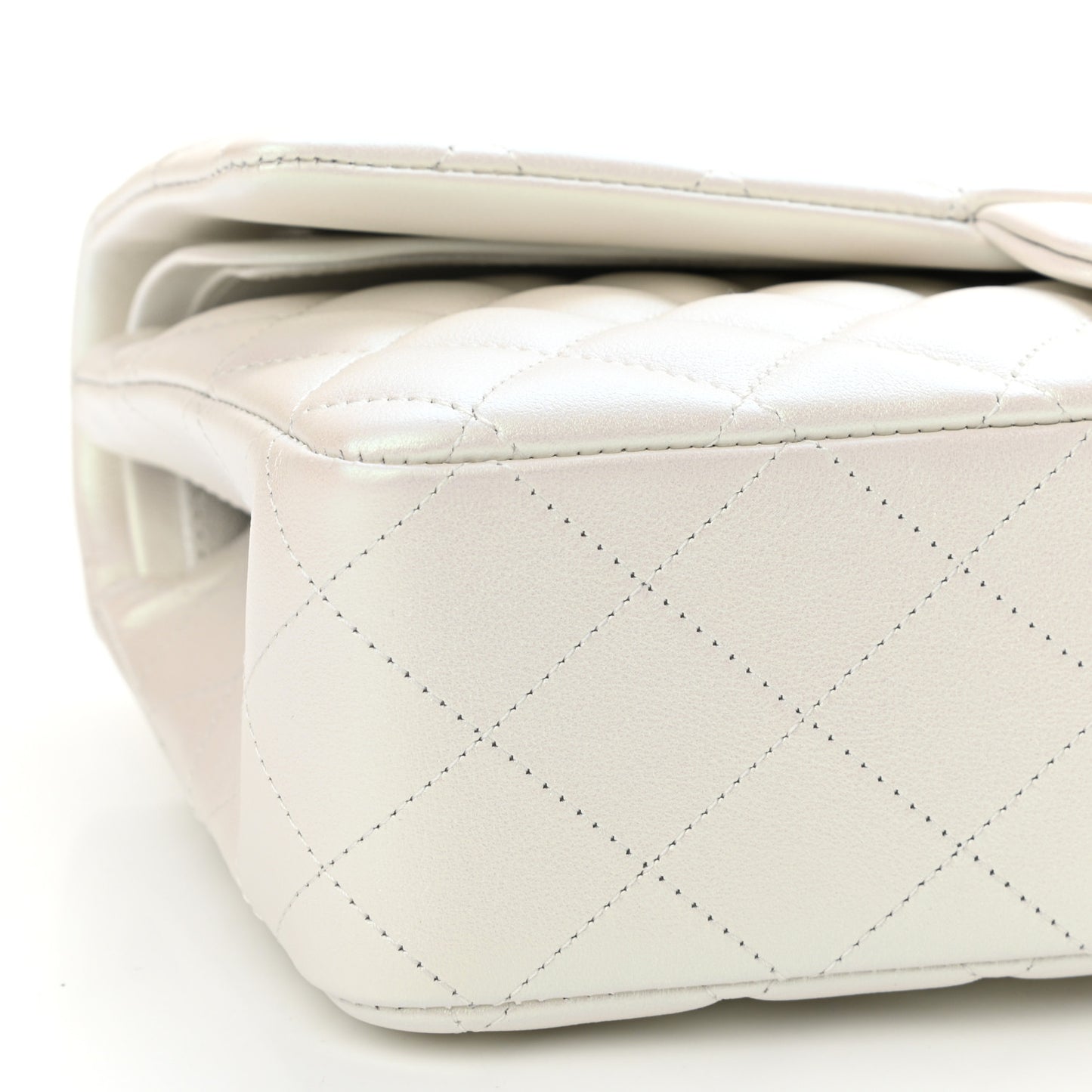 Iridescent Calfskin Quilted Medium Double Flap White