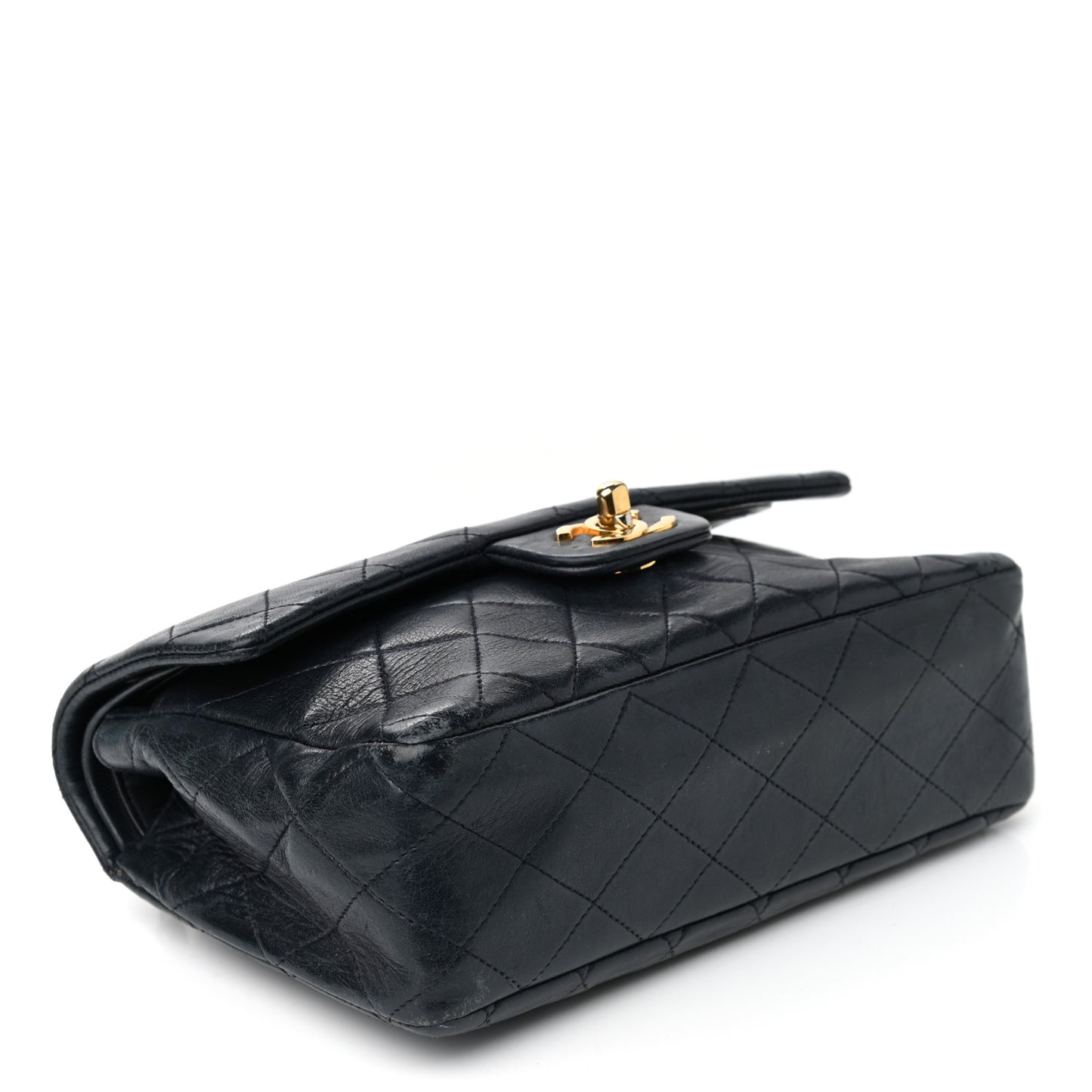 Lambskin Quilted Small Double Flap Navy