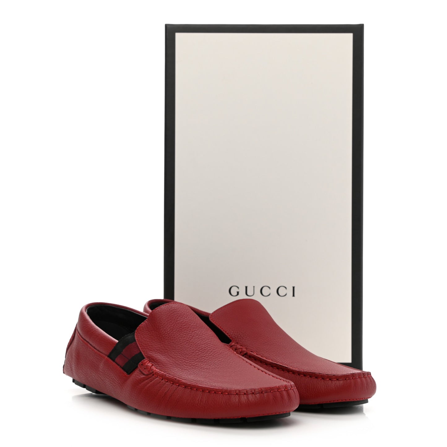 Calfskin Web Mens Driver Loafers 8 Red