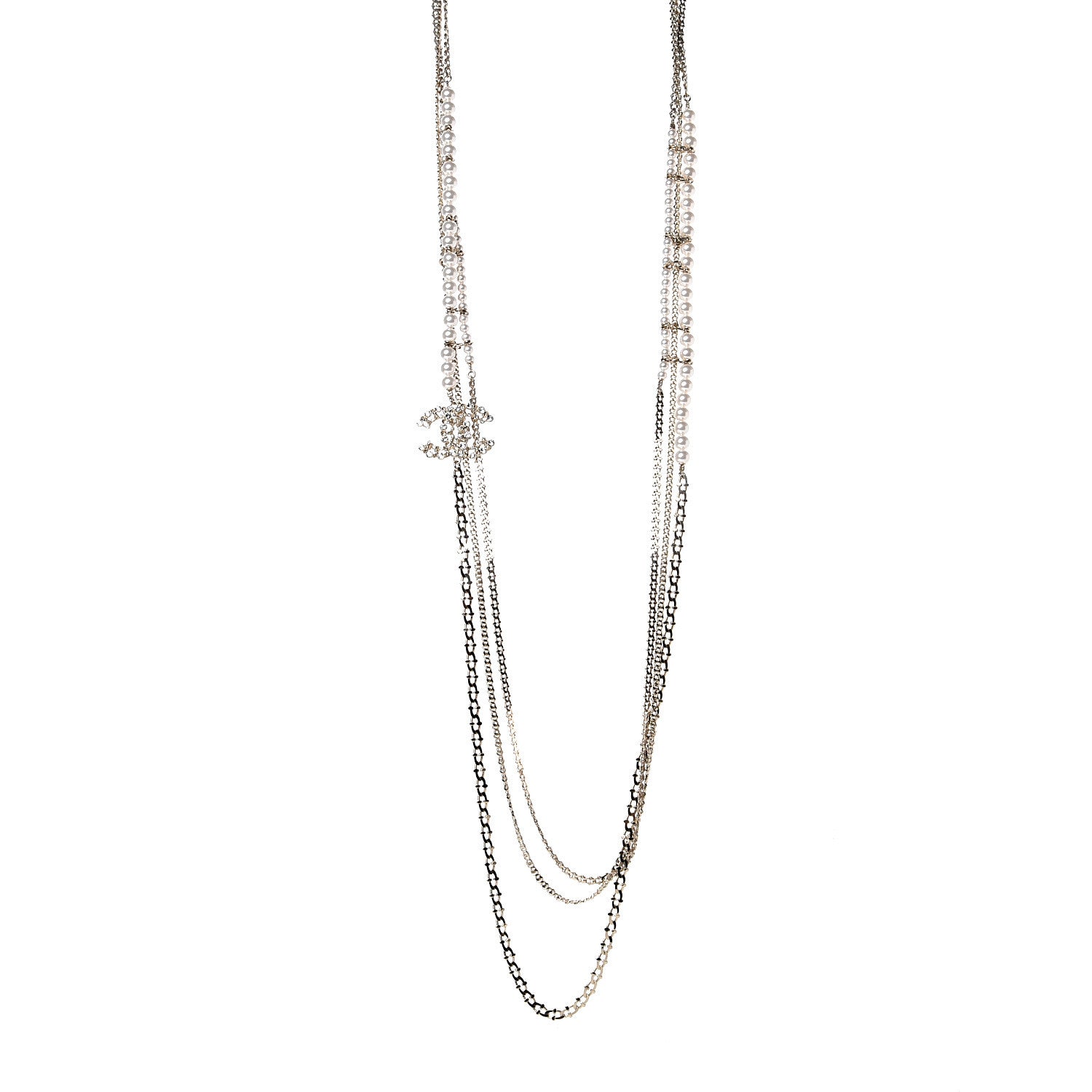 Chanel Crystal Pearl CC Long Multistrand Necklace Gold 1 of 5