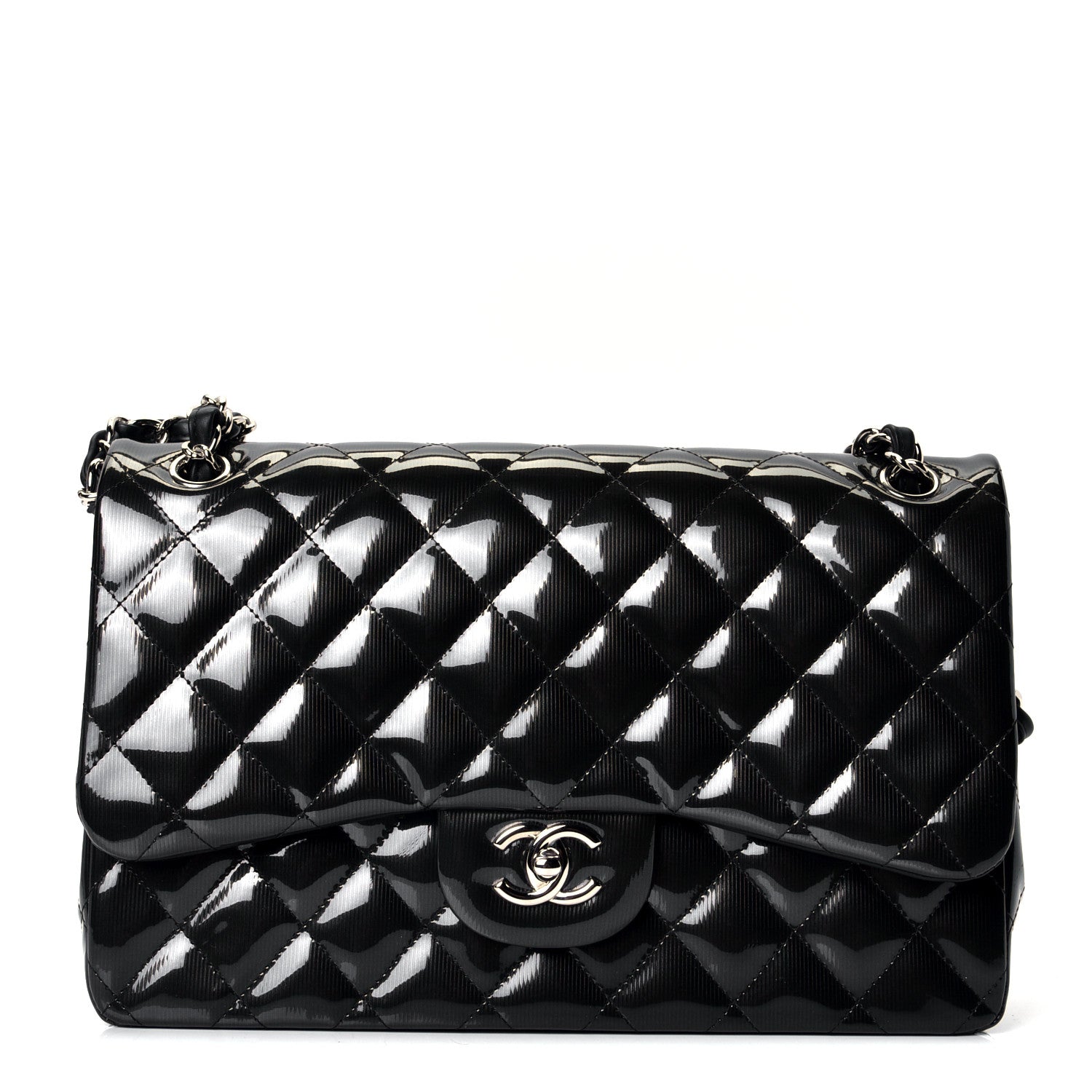 Chanel Striated Patent Quilted Jumbo Double Flap Black 1 of 4