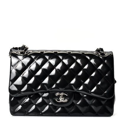 Chanel Striated Patent Quilted Jumbo Double Flap Black 1 of 4