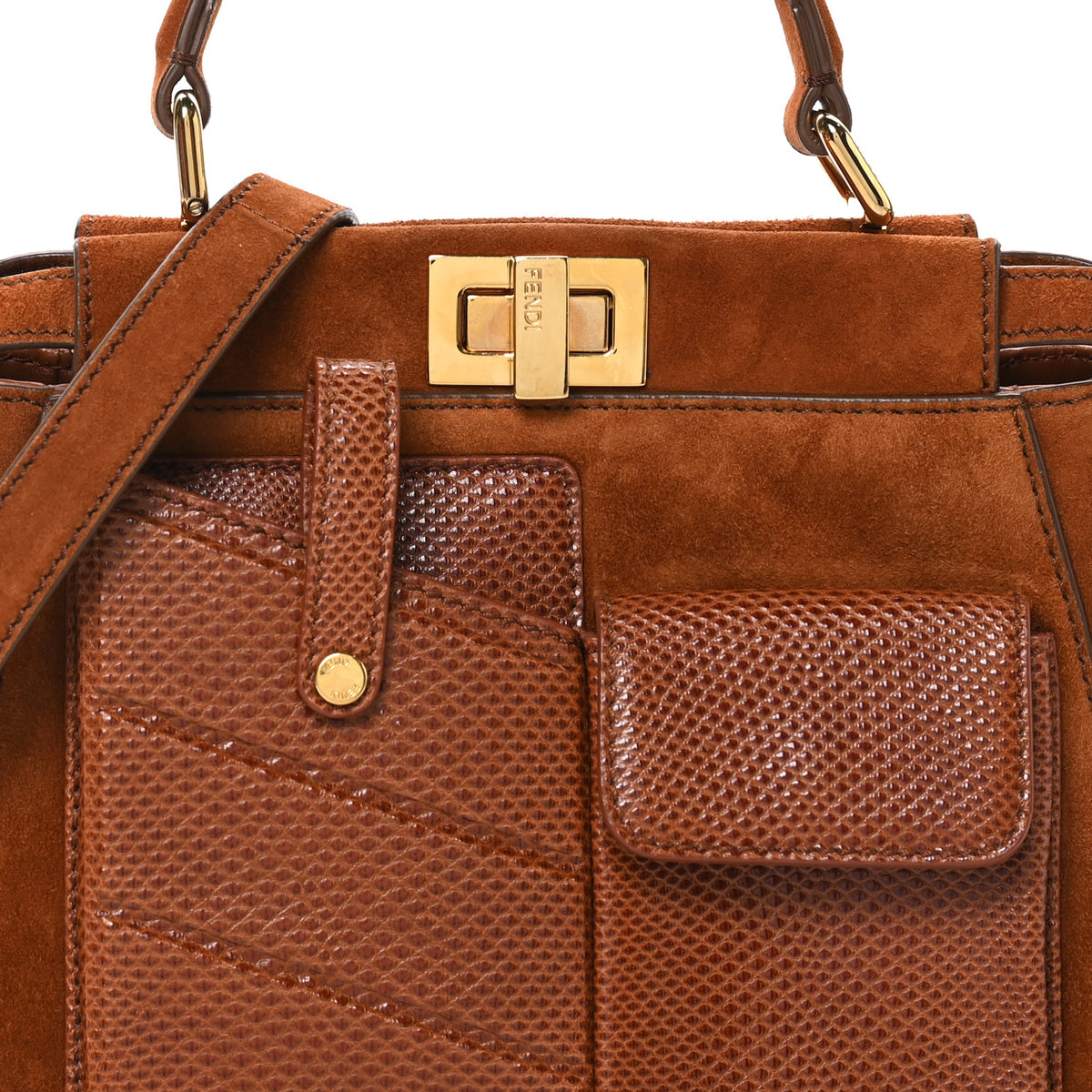 Chamois Karung Shiny Nappa Mini Pocket Peekaboo Iconic Satchel Cuoio Caramello