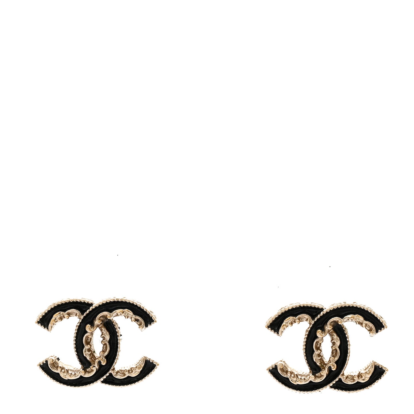 Enamel CC Baroque Earrings Black Gold