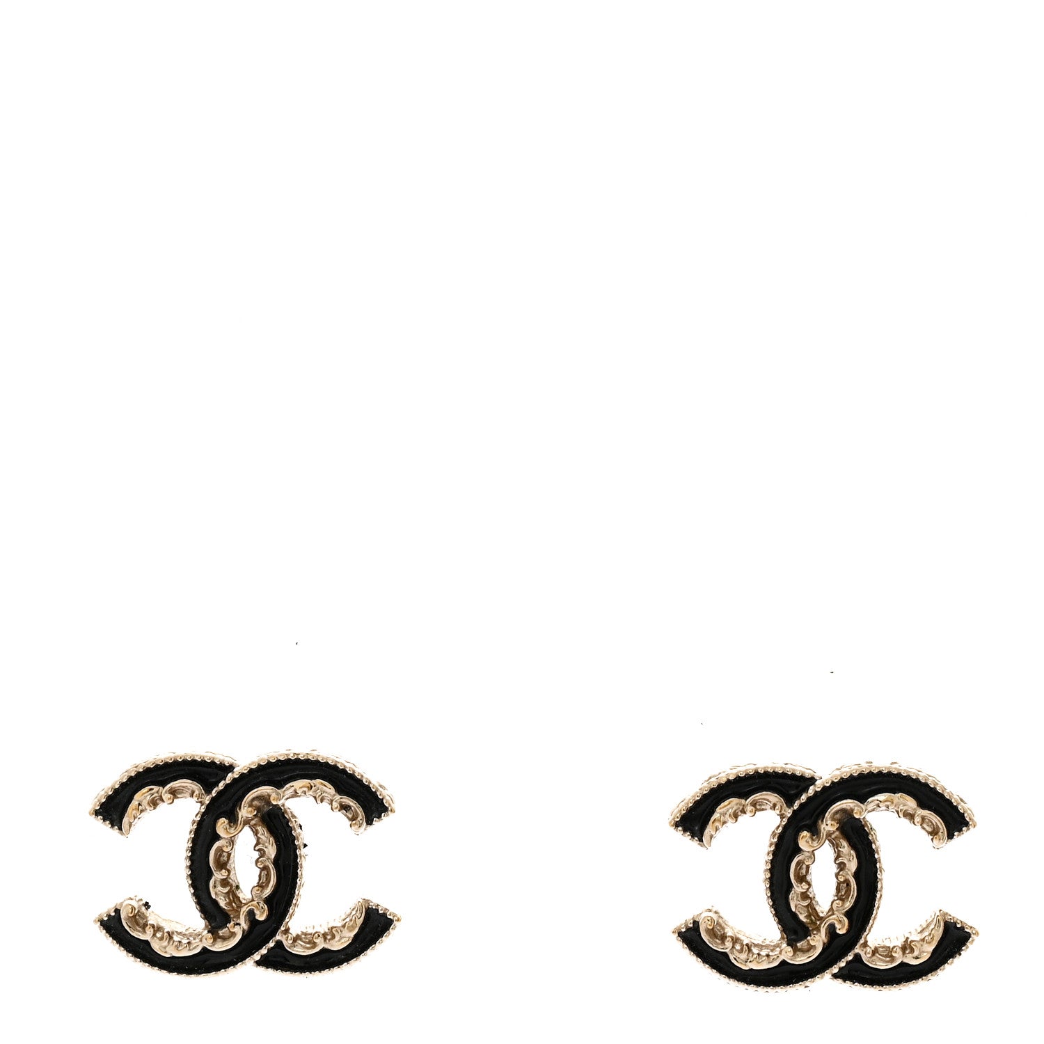 Chanel Enamel CC Baroque Earrings Black Gold 1 of 5