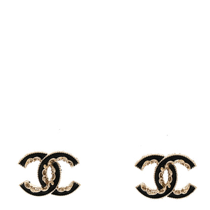Chanel Enamel CC Baroque Earrings Black Gold 1 of 5