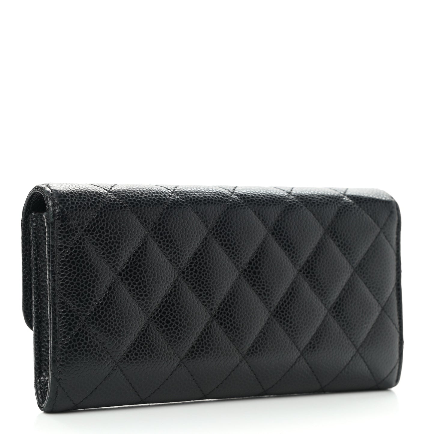 Caviar Quilted Large Gusset Flap Wallet Black
