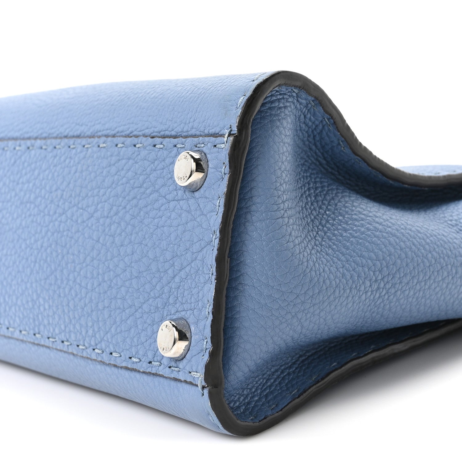 Fendi Cuoio Romano Selleria Bi-Color Medium Peekaboo Iconic Satchel Argento Blue Asfalto 9 of 9
