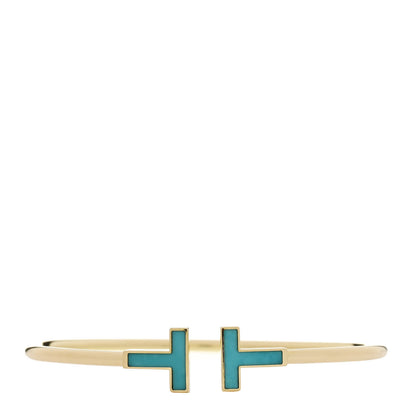 Tiffany 18K Yellow Gold Turquoise T Wire Bracelet 1 of 3