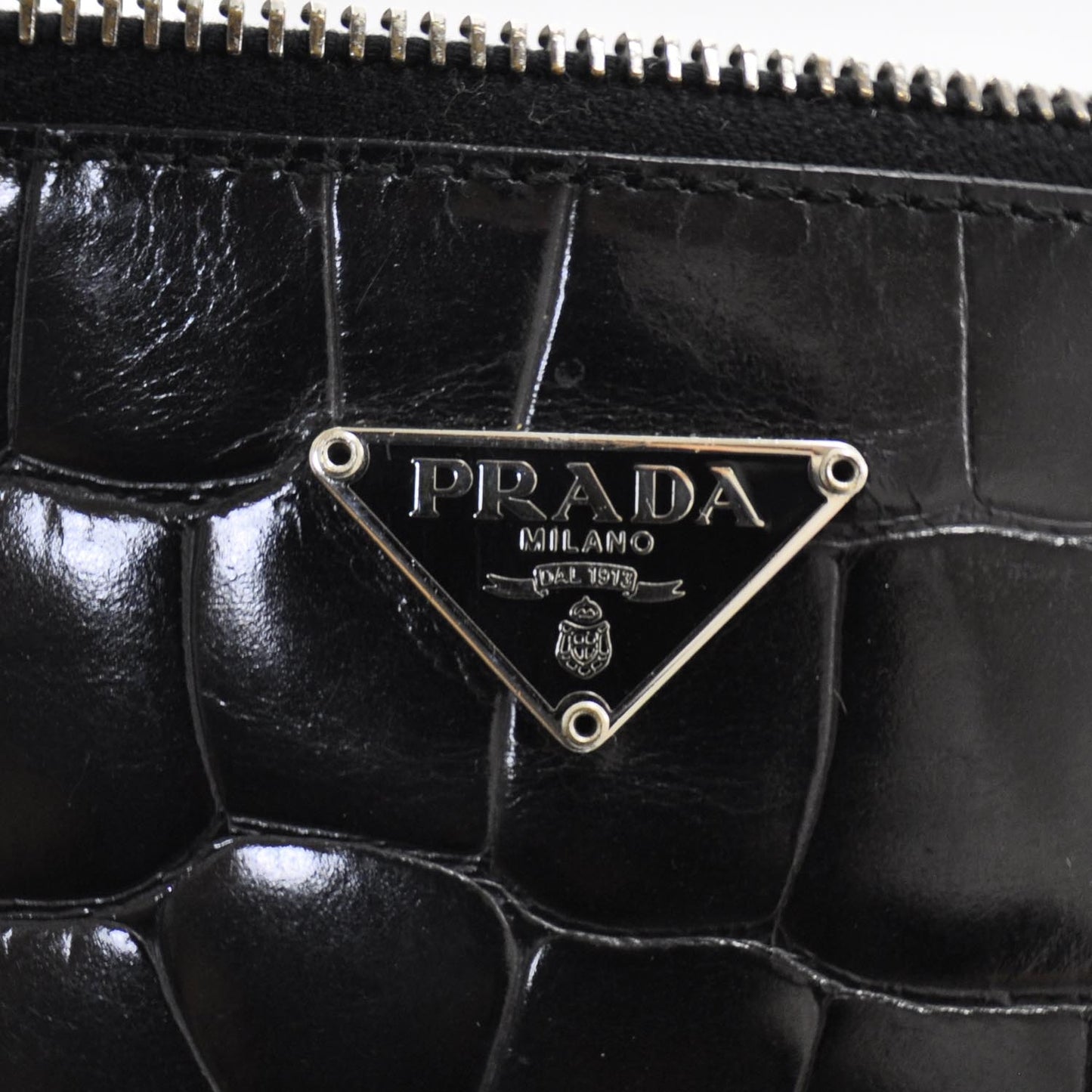 Crocodile Embossed Long Clutch Black