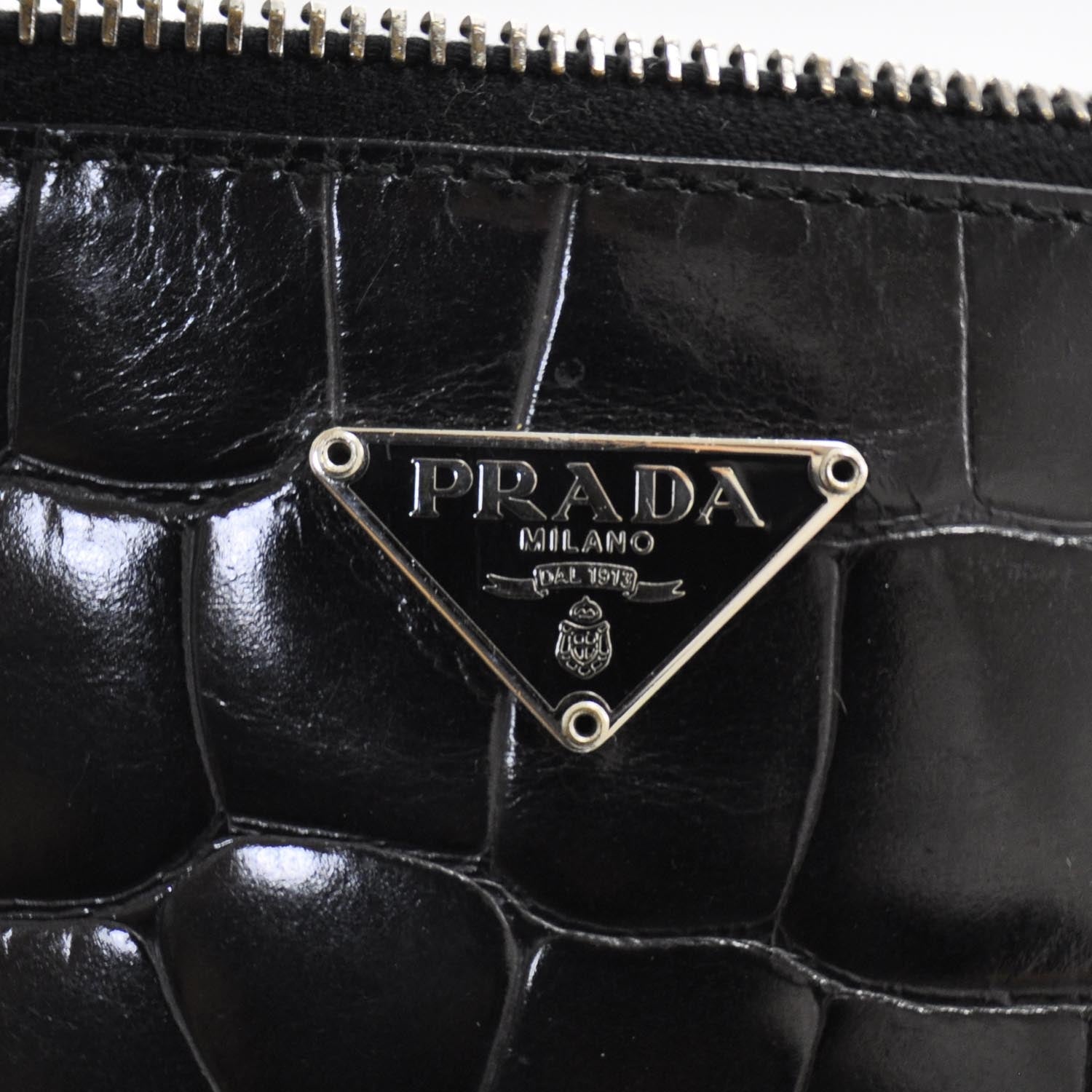 Prada Crocodile Embossed Long Clutch Black 9 of 9