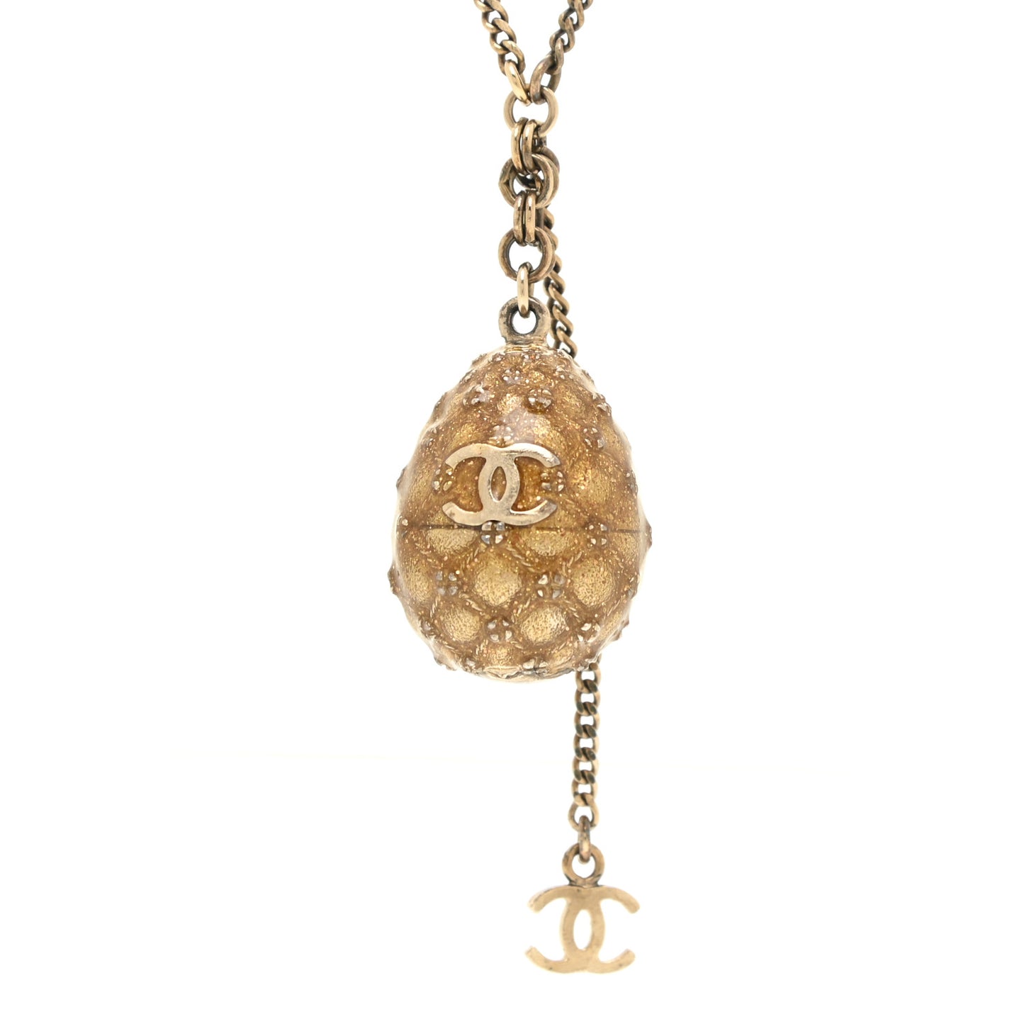 Metal Enamel CC Quilted Egg Necklace Gold