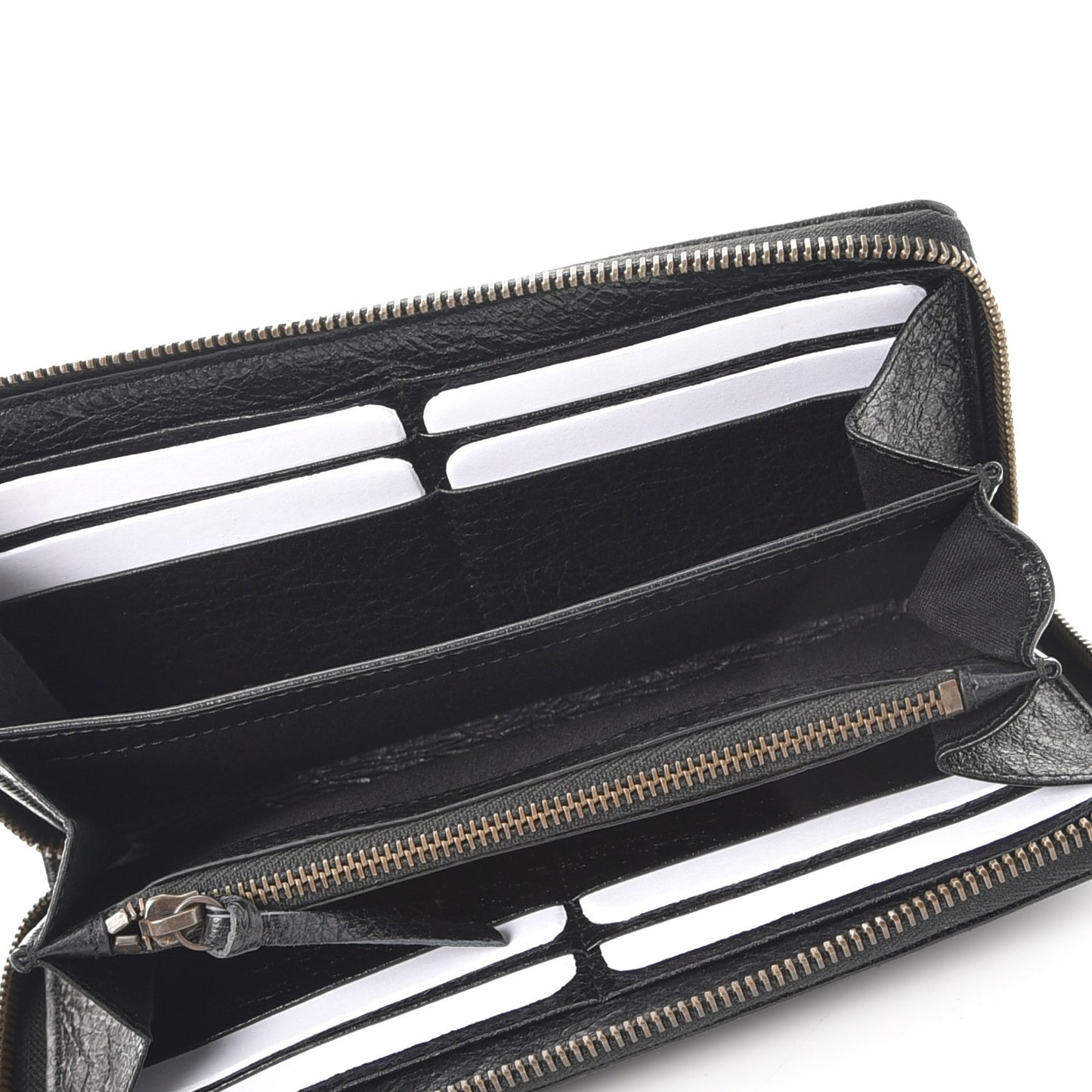 Agneau Classic Silver Hardware Continental Zip Around Wallet Black