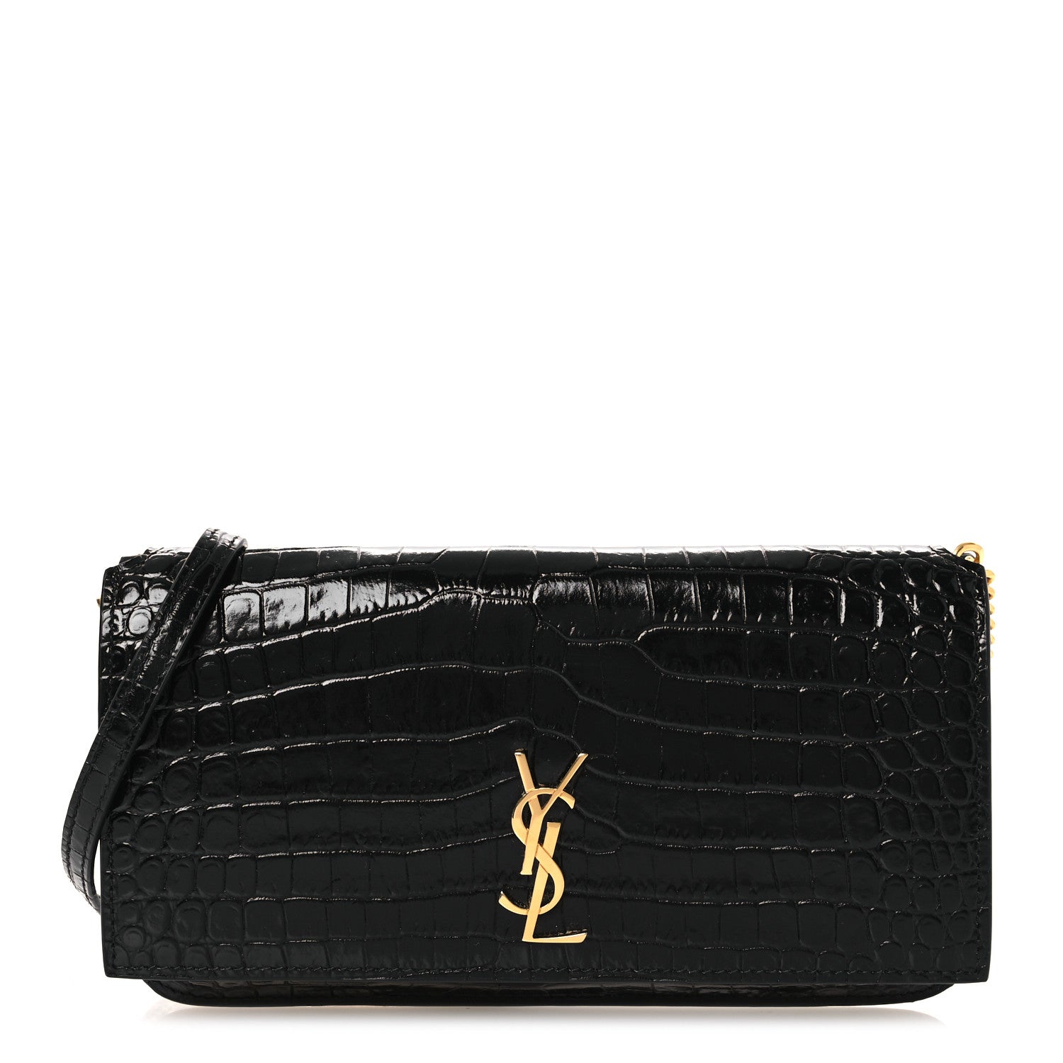 Saint Laurent Crocodile Embossed Monogram Phone Holder Crossbody Black 1 of 10
