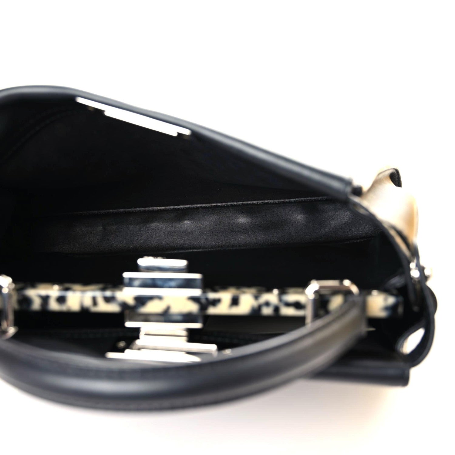 Fendi Vitello Dolce Shiny Nappa Plexglass Granite Medium Peekaboo Iconic Satchel Black 8 of 13