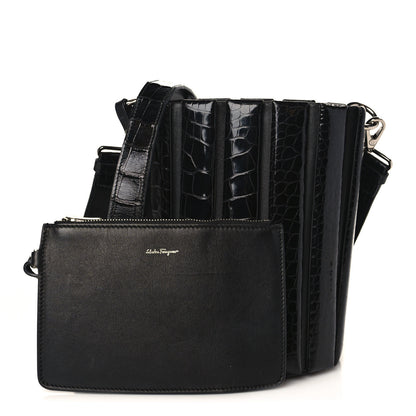 Salvatore Ferragamo Alligator Bucket Bag Black 1 of 9