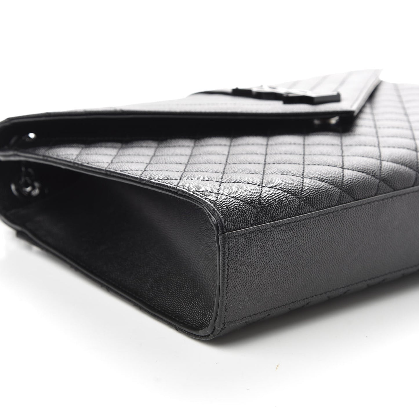 Grain De Poudre Textured Mixed Matelasse Large Triquilt Monogram Monochrome Satchel Black
