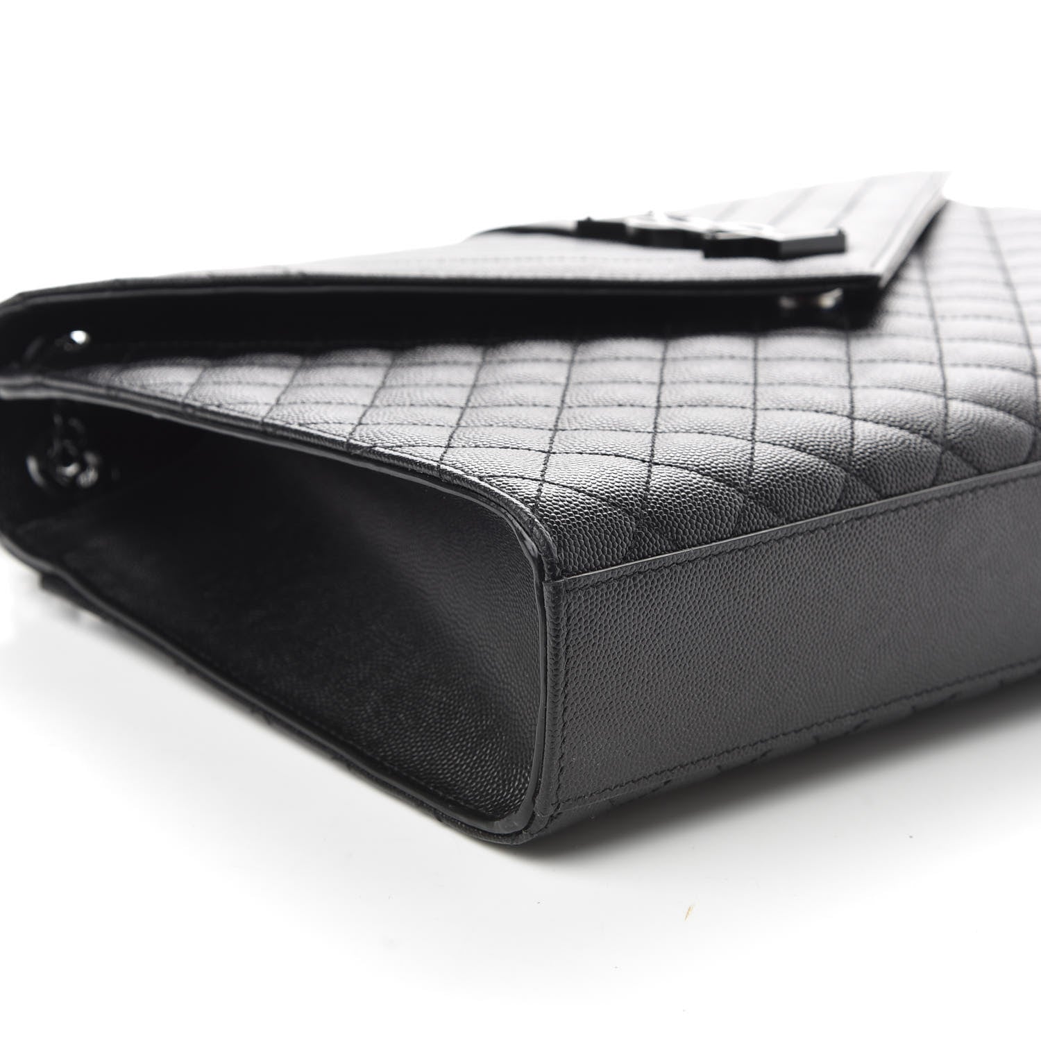 Saint Laurent Grain De Poudre Textured Mixed Matelasse Large Triquilt Monogram Monochrome Satchel Black 6 of 10