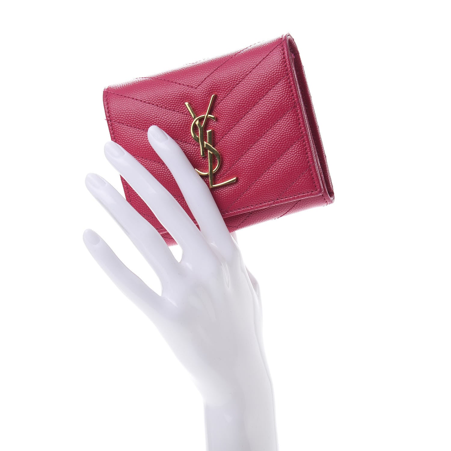 Saint Laurent Grain De Poudre Matelasse Chevron Monogram Compact Wallet Bubblegum 2 of 9
