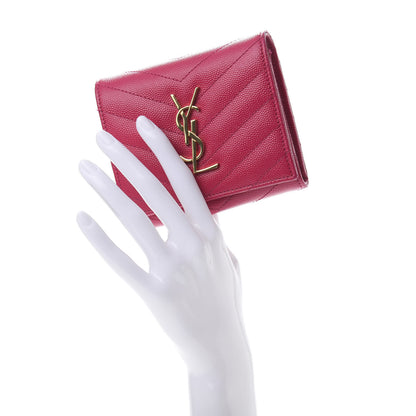 Saint Laurent Grain De Poudre Matelasse Chevron Monogram Compact Wallet Bubblegum 2 of 9