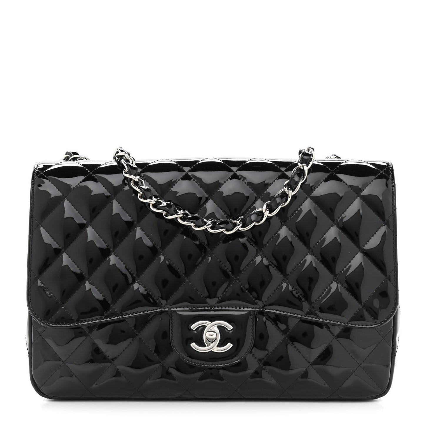 Patent Quilted Jumbo Double Flap Black