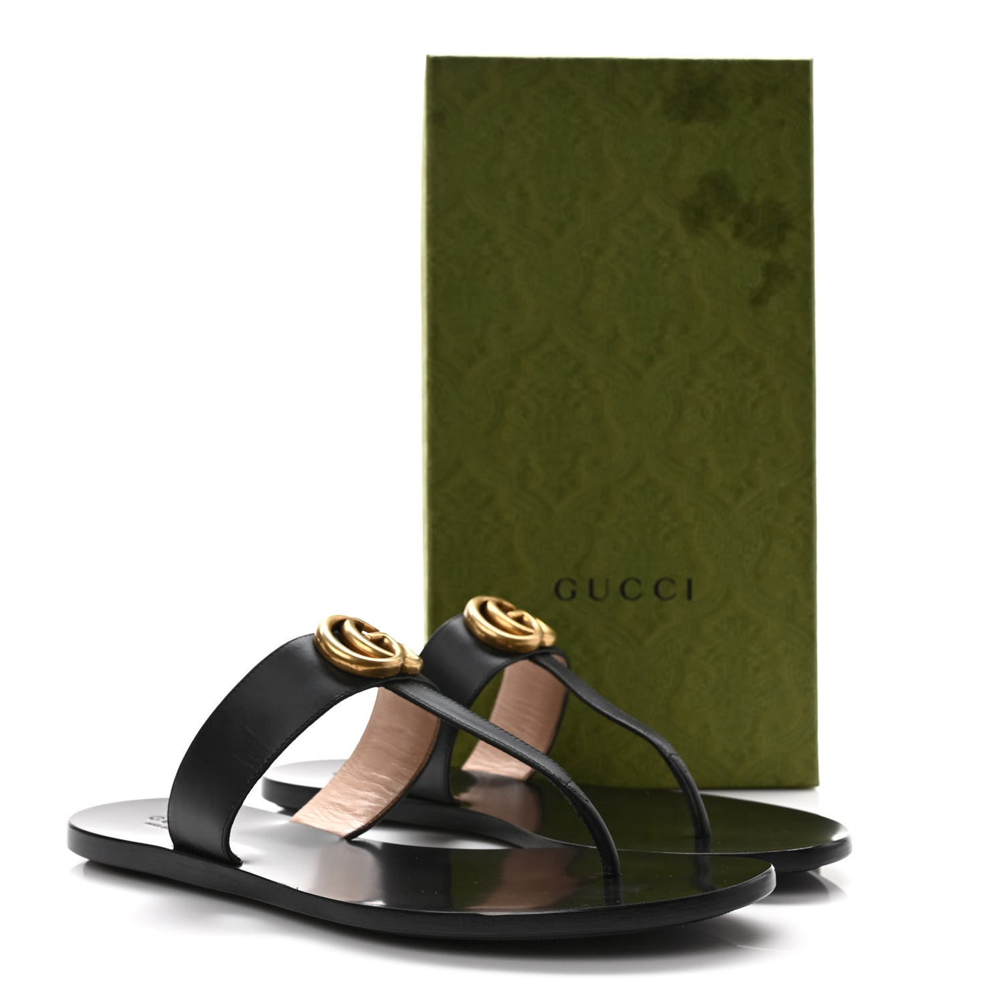 Calfskin GG Marmont Thong Sandals 39 Black