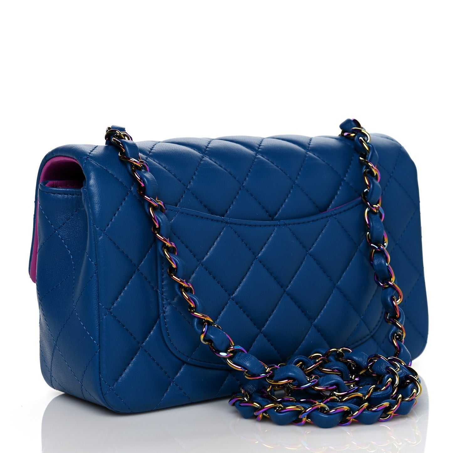 Lambskin Quilted Mini Rectangular Flap Blue Purple