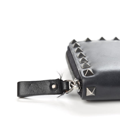 Valentino Garavani Calfskin Tonal Rockstud Zip Around Wallet Black 7 of 9