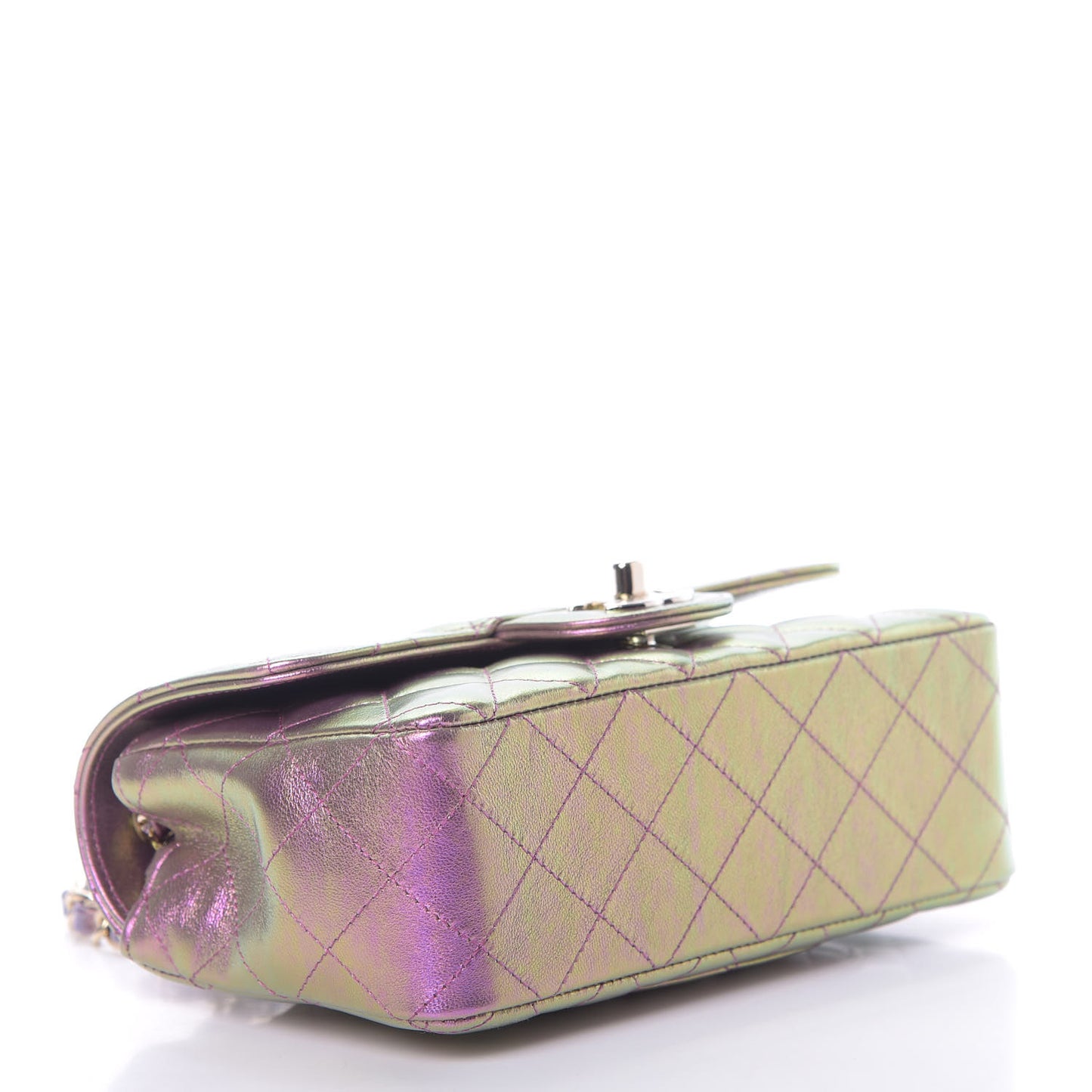 Iridescent Lambskin Quilted Mini Rectangular Flap Purple