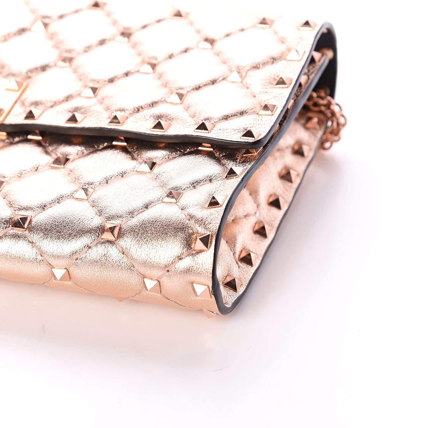 Metallic Lambskin Rockstud Spike Wallet on Chain Rame