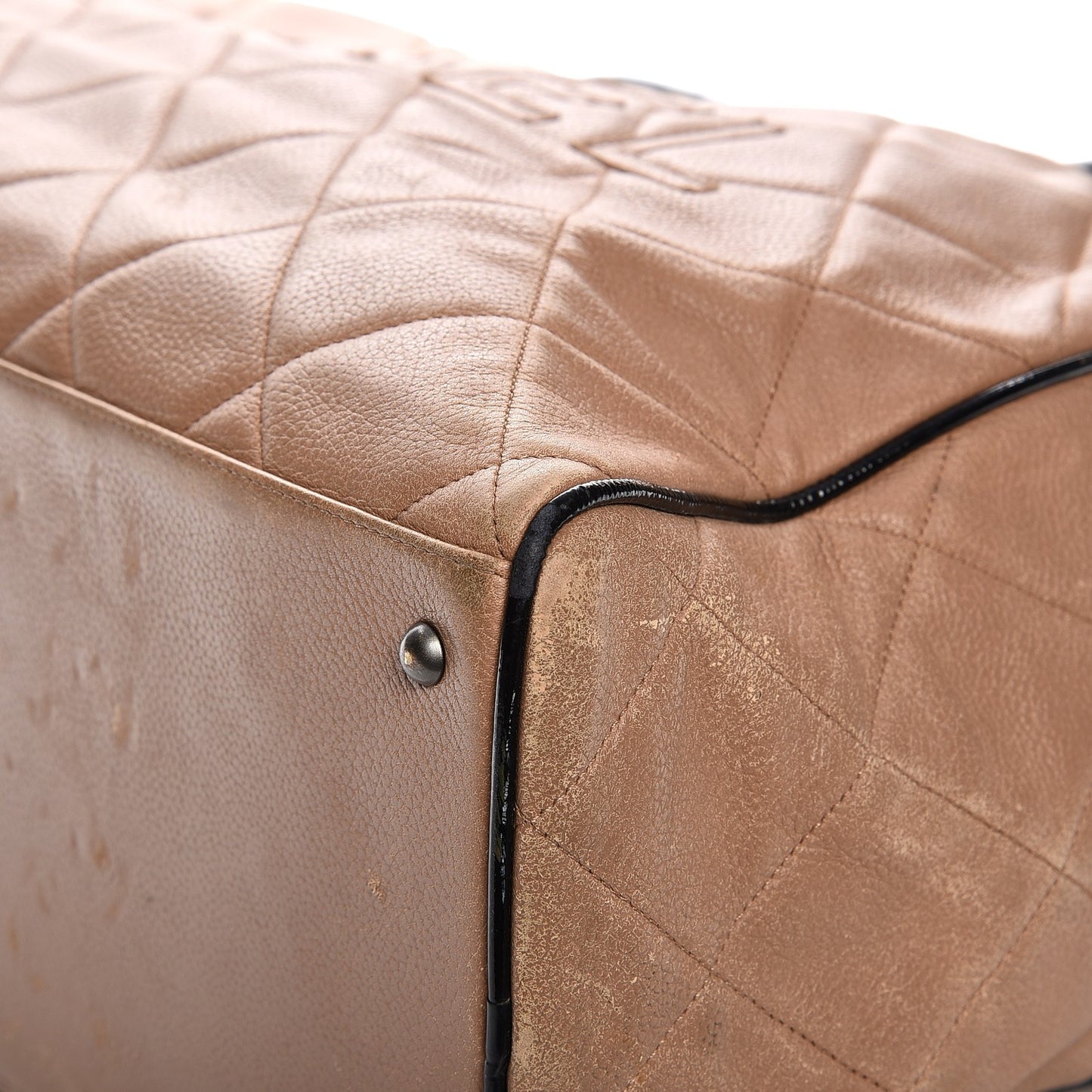 Caviar Patent Quilted Large Bowler Bag Beige Black