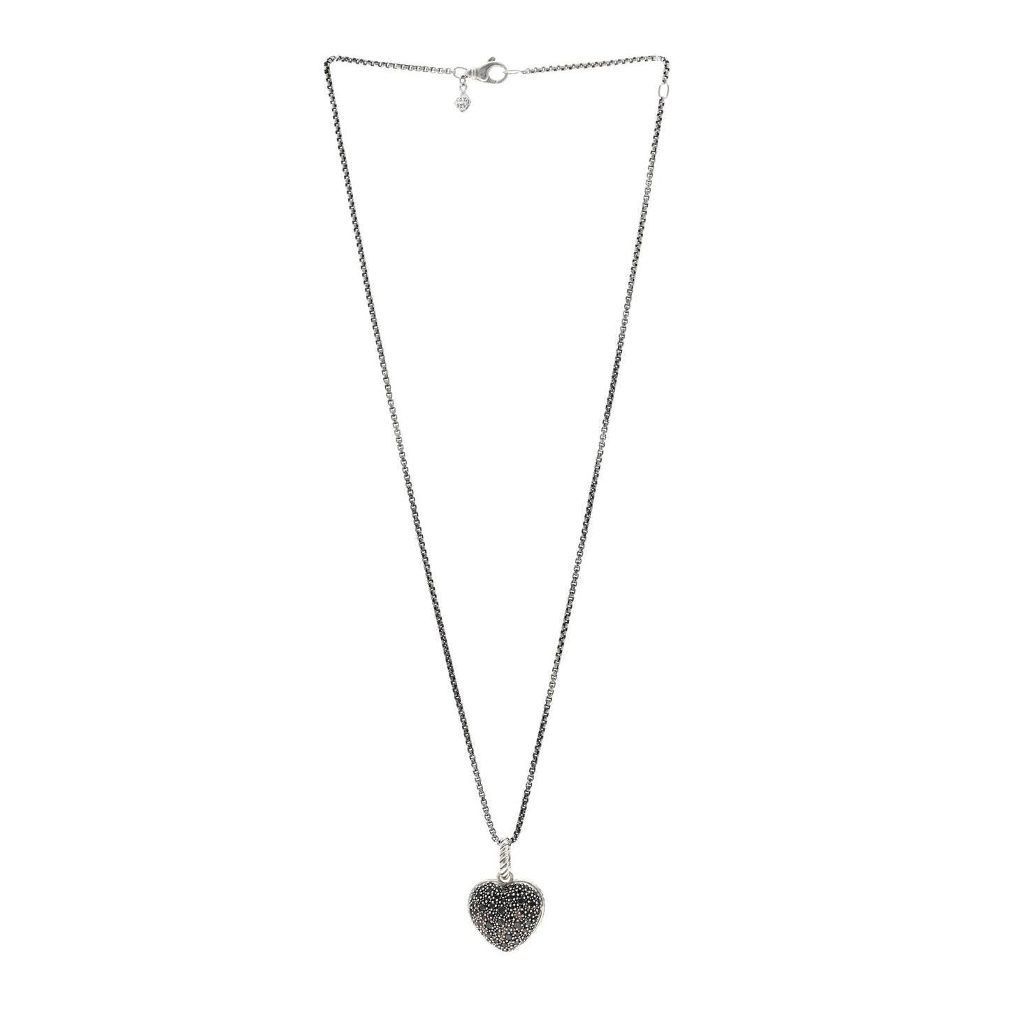 Sterling Silver Black Diamond Cable Heart Pendant Necklace