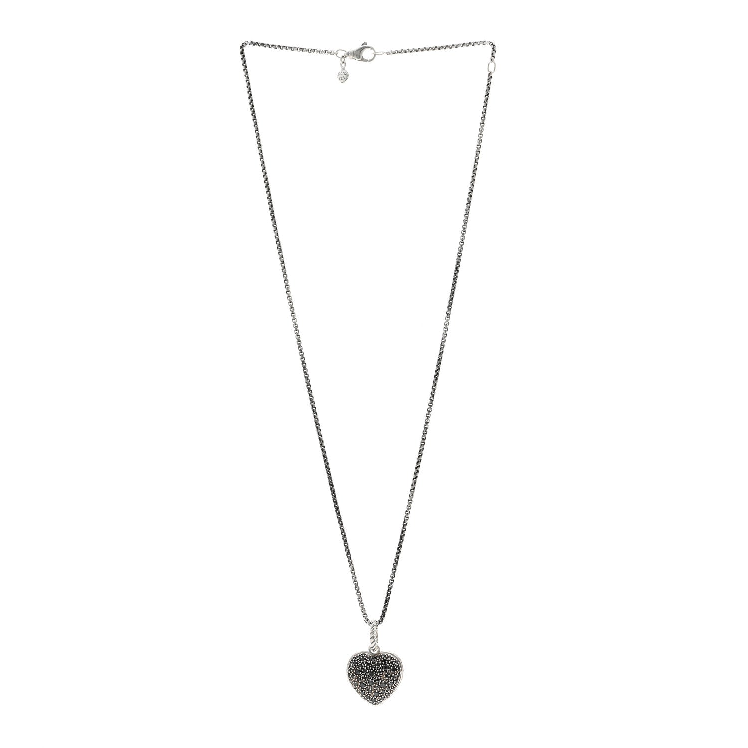David Yurman Sterling Silver Black Diamond Cable Heart Pendant Necklace 3 of 4