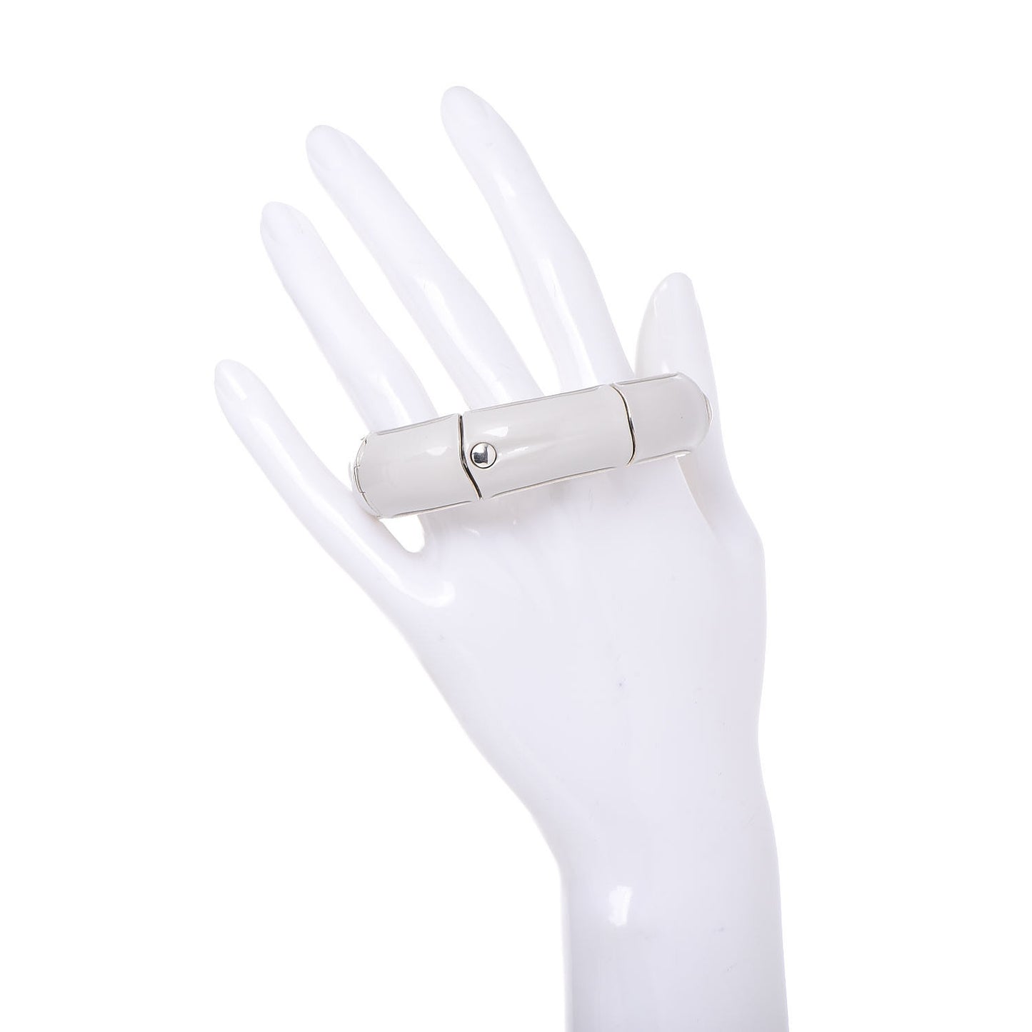 Sterling Silver Enamel Bamboo Cuff M White