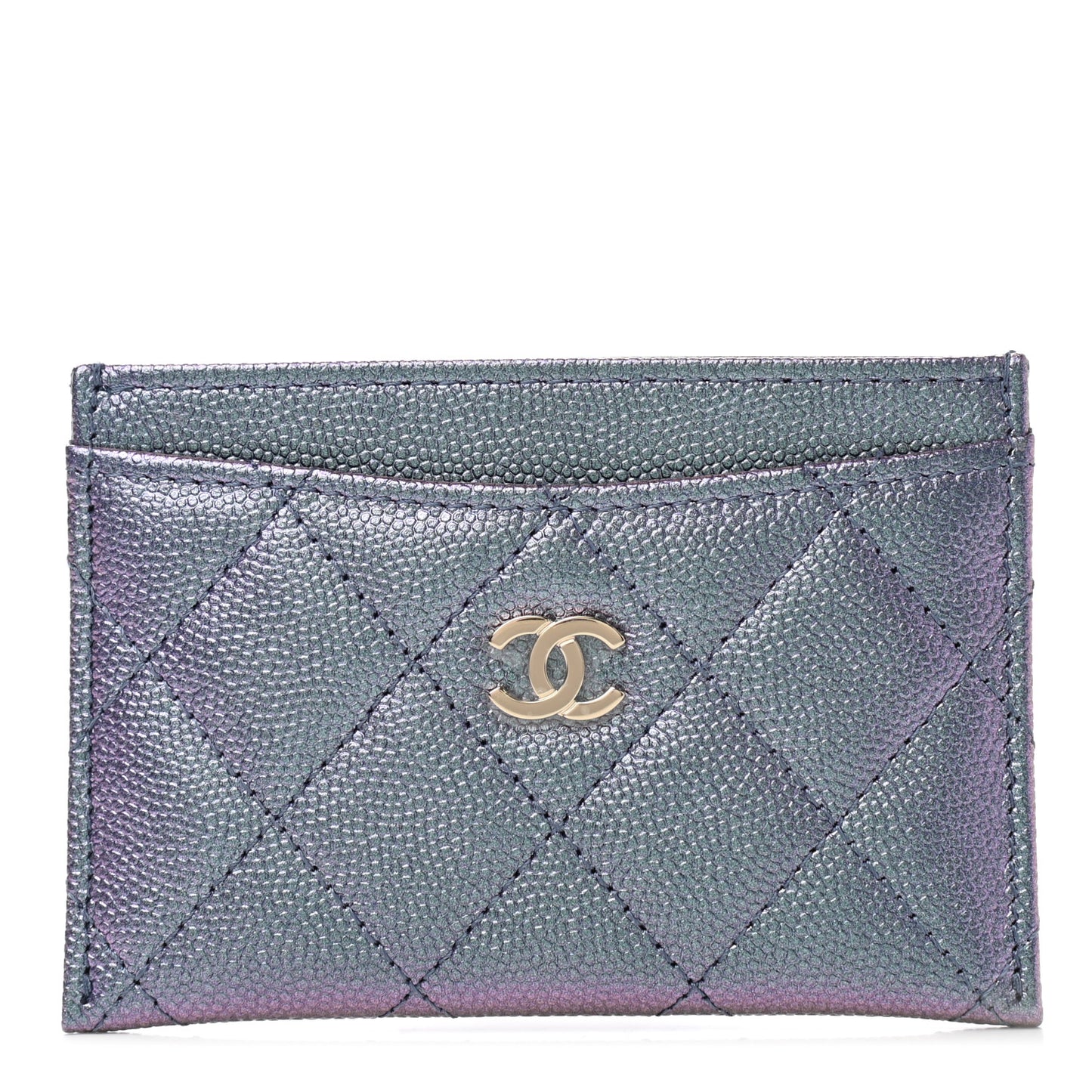 Iridescent Caviar Quilted Card Holder Dark Blue