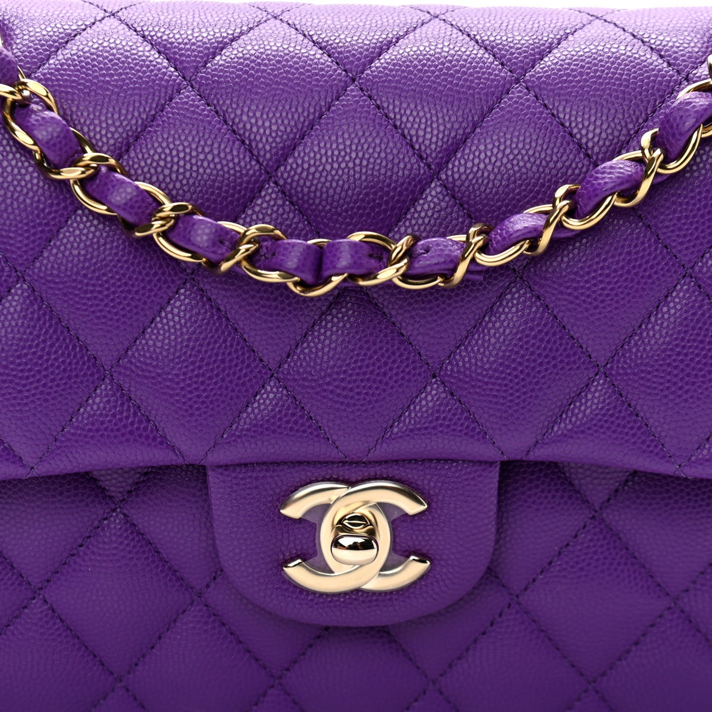 Caviar Quilted Small Double Flap Dark Purple