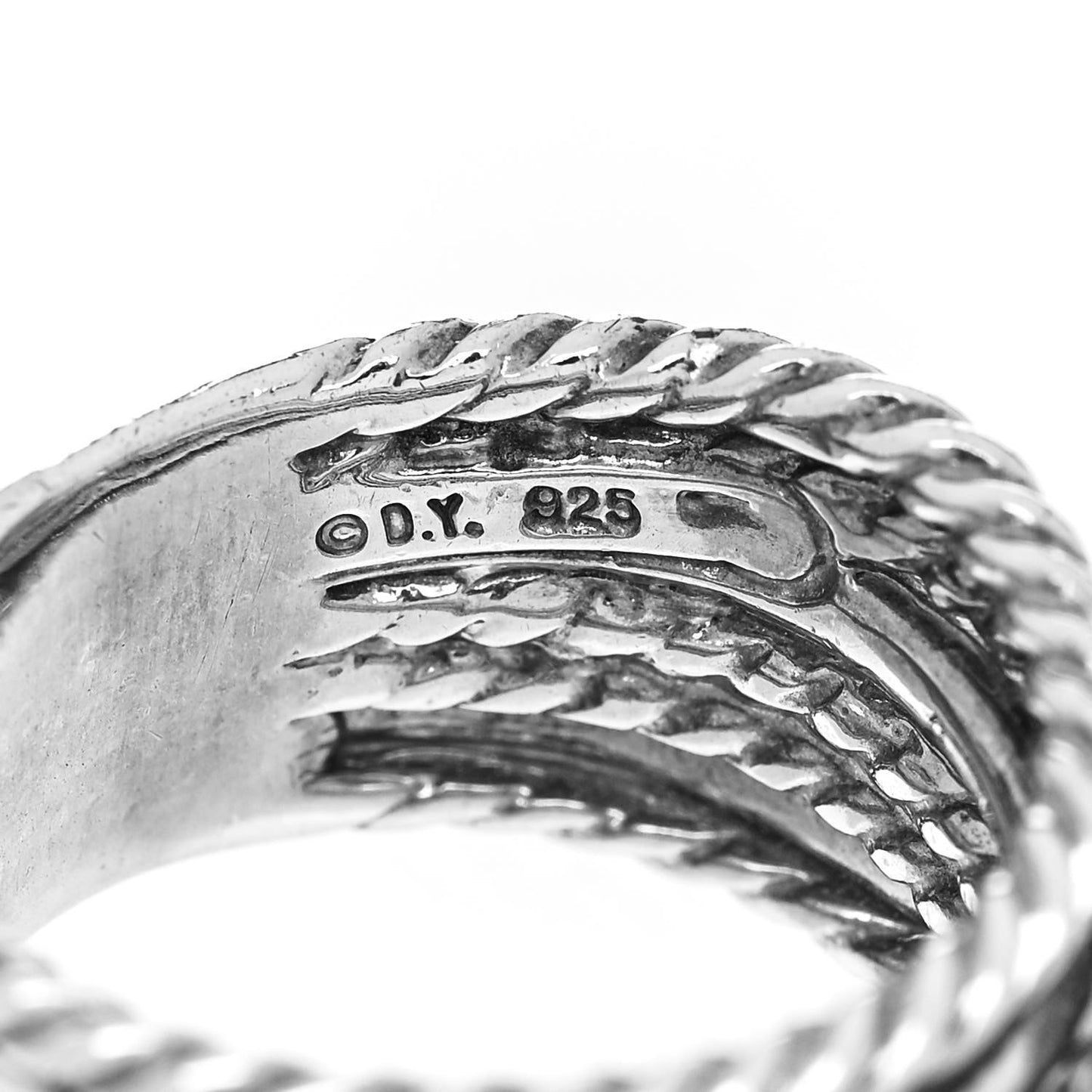 Sterling Silver Diamond 12mm Wide Crossover Cable Ring 50/5.25