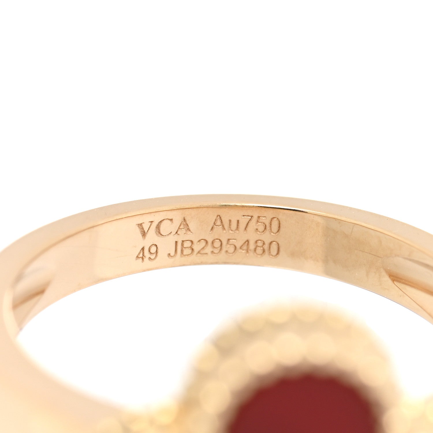 Van Cleef & Arpels 18K Yellow Gold Carnelian Diamond Vintage Alhambra Ring 49 5 4 of 5
