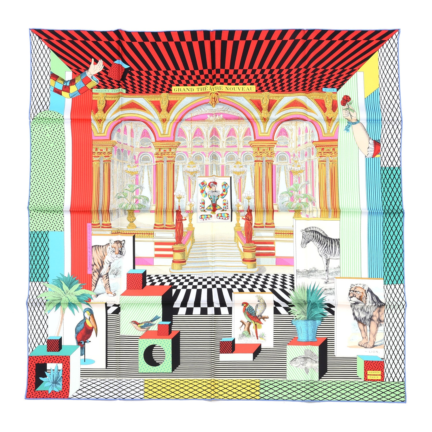 Hermes Silk Grand Theatre Nouveau Scarf 90 Rouge Vert Multicolor 1 of 4
