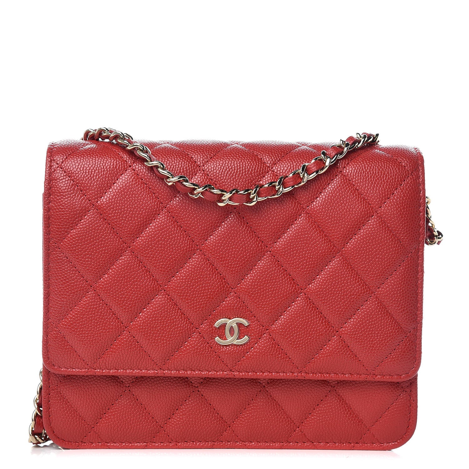 Chanel Caviar Quilted Square Wallet On Chain WOC Red 1 of 10