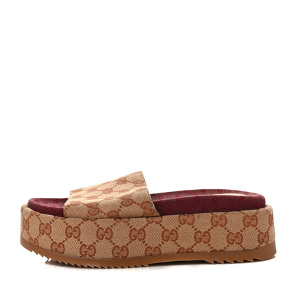 Gucci Canvas GG Monogram Angelina Platform Slide Sandals 36.5 Beige Ruggine 1 of 7
