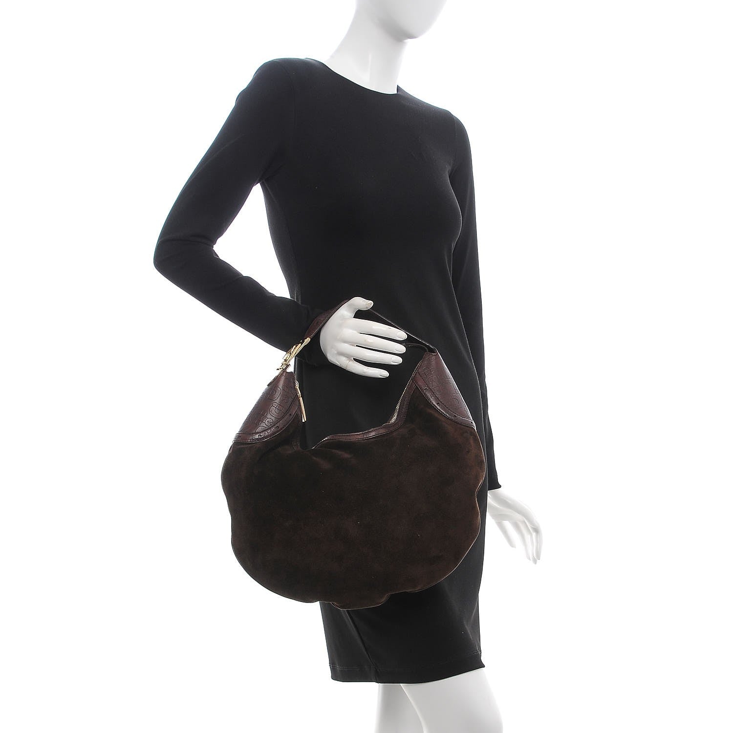 Gucci Suede Horsebit Embossed Glam Hobo Dark Brown 2 of 7