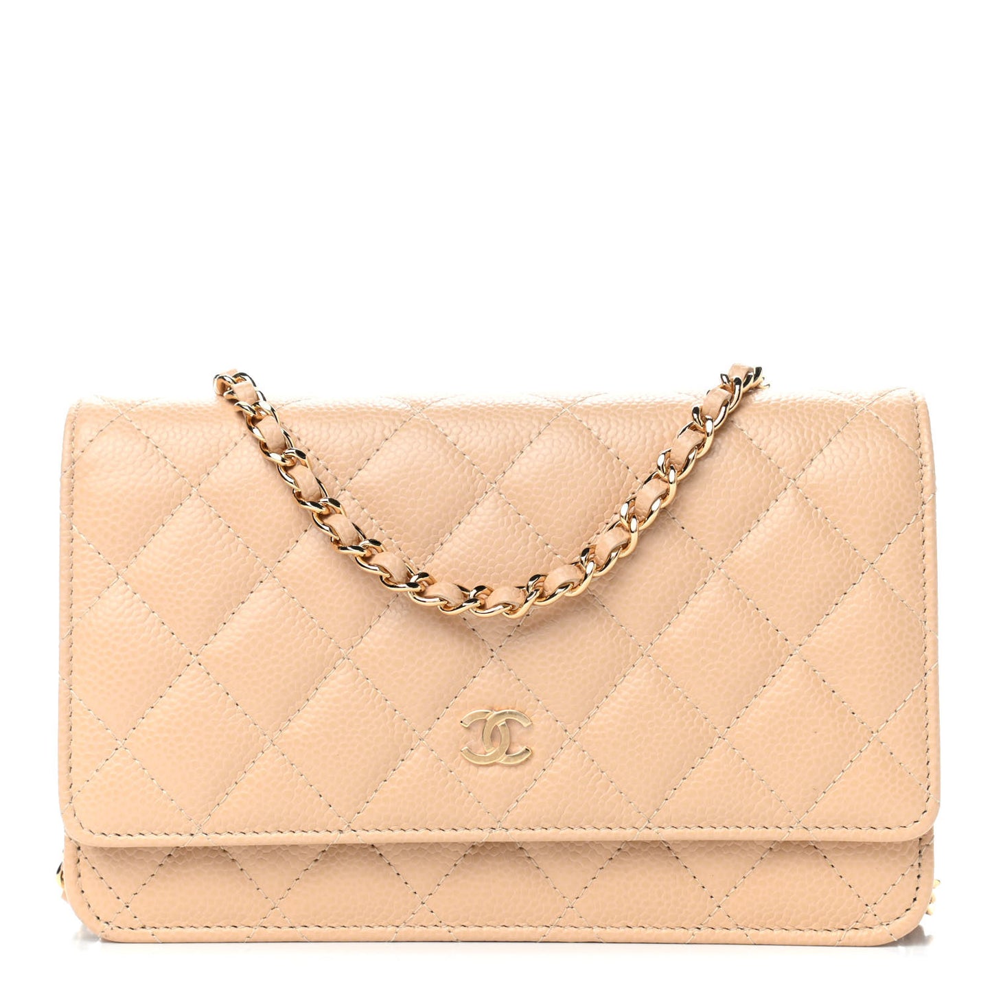 Caviar Quilted Wallet On Chain WOC Beige