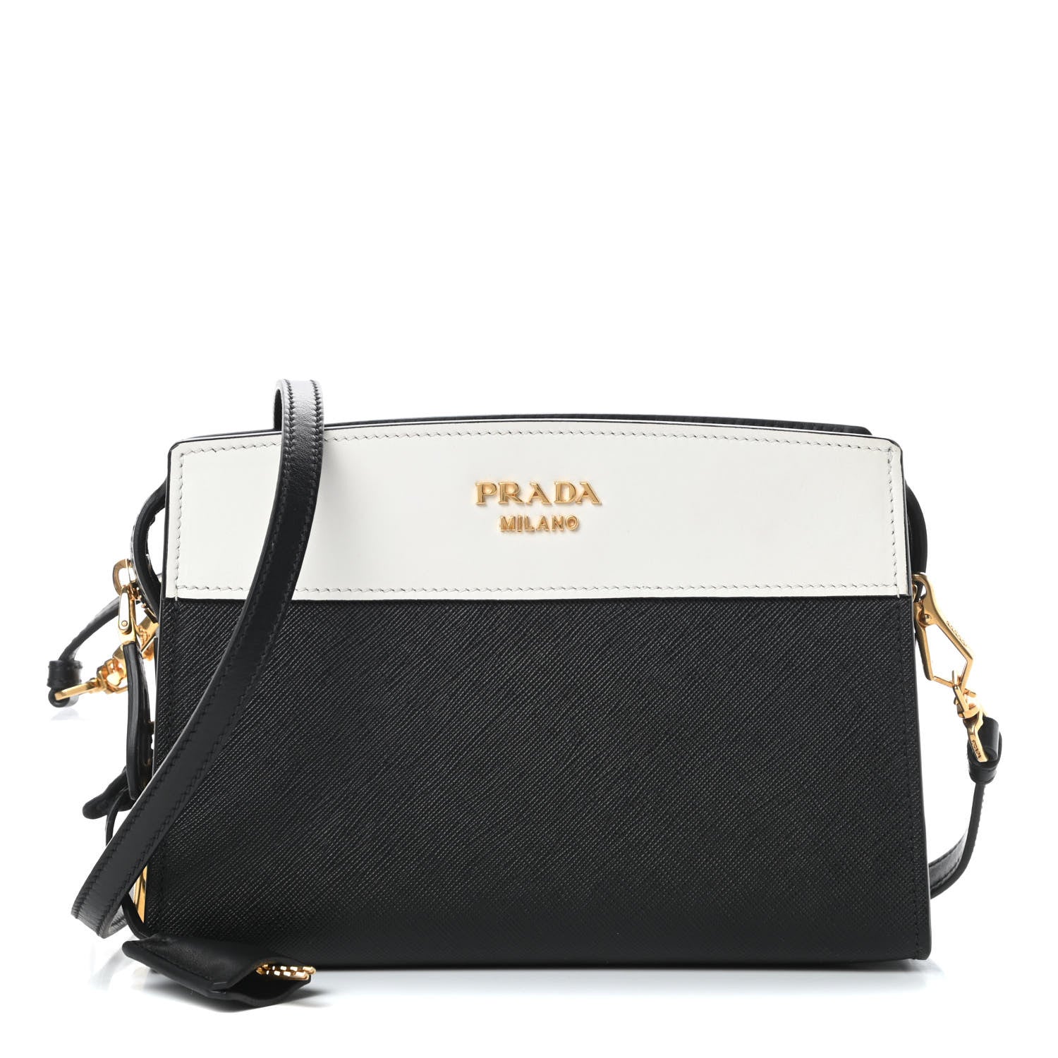 Prada Saffiano City Calfskin Esplanade Crossbody Bag Black Talco 1 of 11