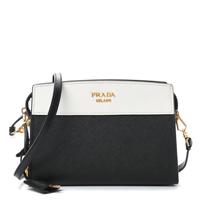 Prada Saffiano City Calfskin Esplanade Crossbody Bag Black Talco 1 of 11