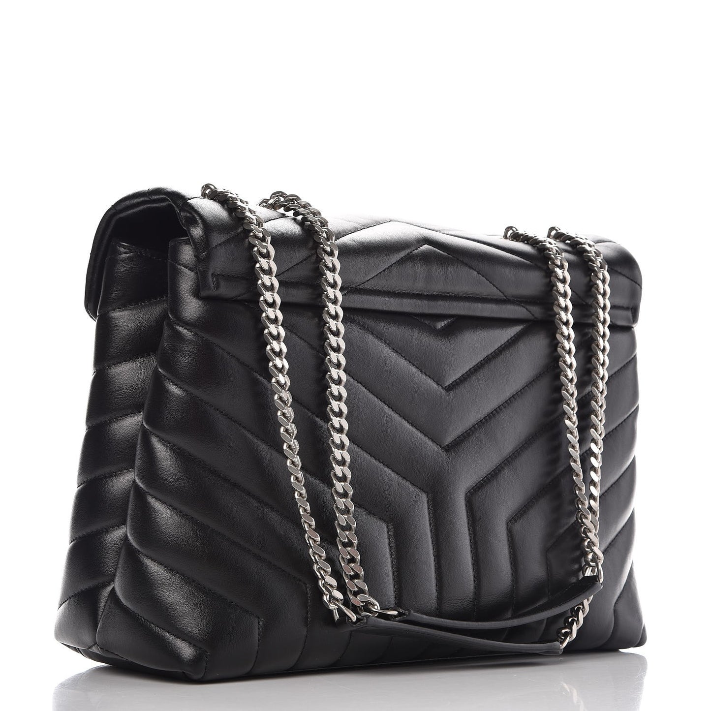 Calfskin Y Quilted Monogram Medium Loulou Chain Satchel Black