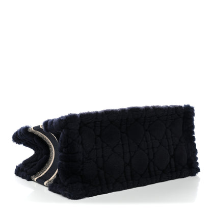 Christian Dior Shearling Cannage Medium Book Tote Deep Blue Natural 4 of 11
